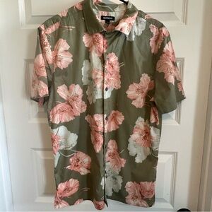 Express Shirt Mens Medium Green Floral  Casual Hawaiian Button Up‎